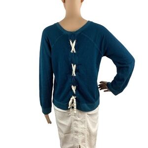 Monrow Lace Up Back Pullover Sweatshirt Size S Marine Blue